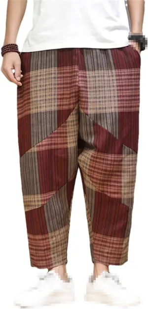 Niiyyjj Men's Harem Pants Oversized Wide-Leg Pants Male Trousers Casual Cotton Linen Baggy Sweatpants