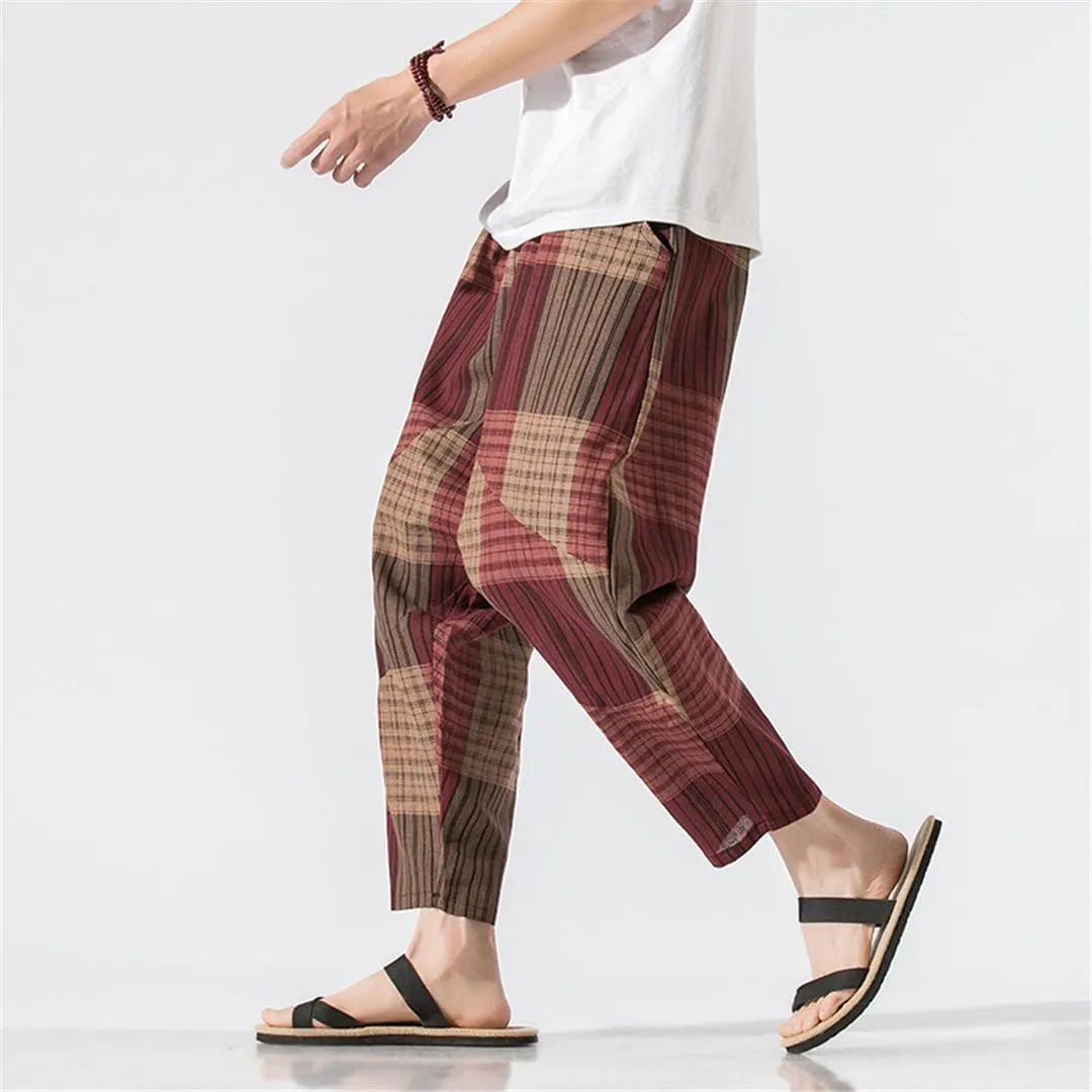 Niiyyjj Men's Harem Pants Oversized Wide-Leg Pants Male Trousers Casual Cotton Linen Baggy Sweatpants