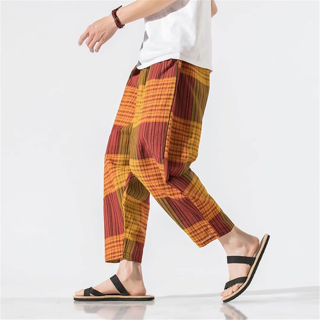 Niiyyjj Men's Harem Pants Oversized Wide-Leg Pants Male Trousers Casual Cotton Linen Baggy Sweatpants