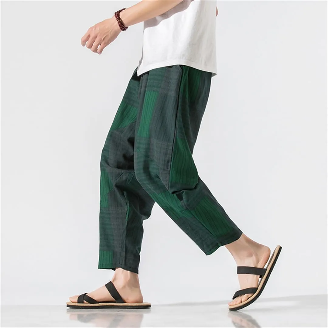 Niiyyjj Men's Harem Pants Oversized Wide-Leg Pants Male Trousers Casual Cotton Linen Baggy Sweatpants