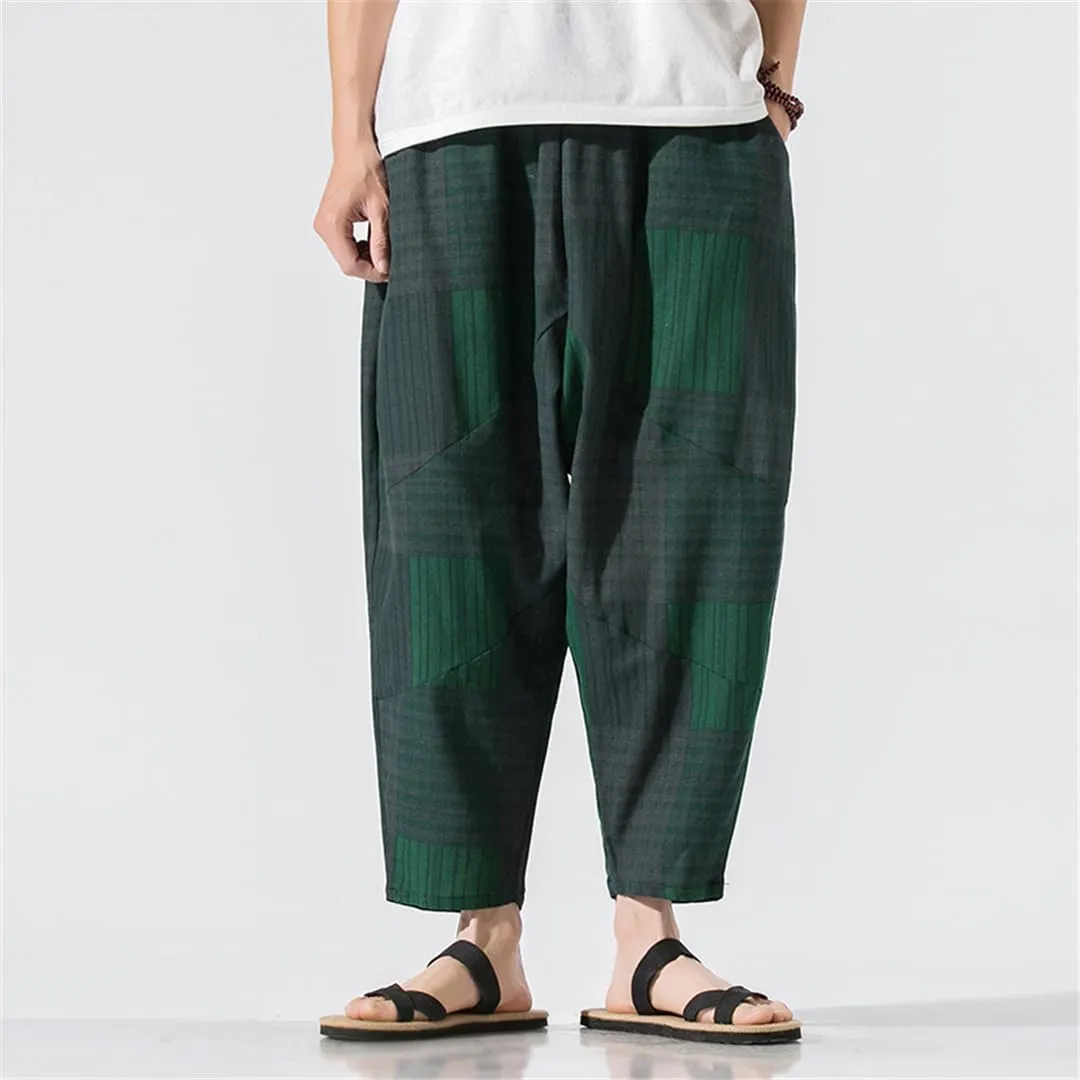 Niiyyjj Men's Harem Pants Oversized Wide-Leg Pants Male Trousers Casual Cotton Linen Baggy Sweatpants