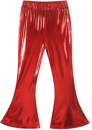 Noomelfish Girls Metallic Flare Leggings Pants Kids Yoga Disco Dance Bell Bottoms (5-12 Years)