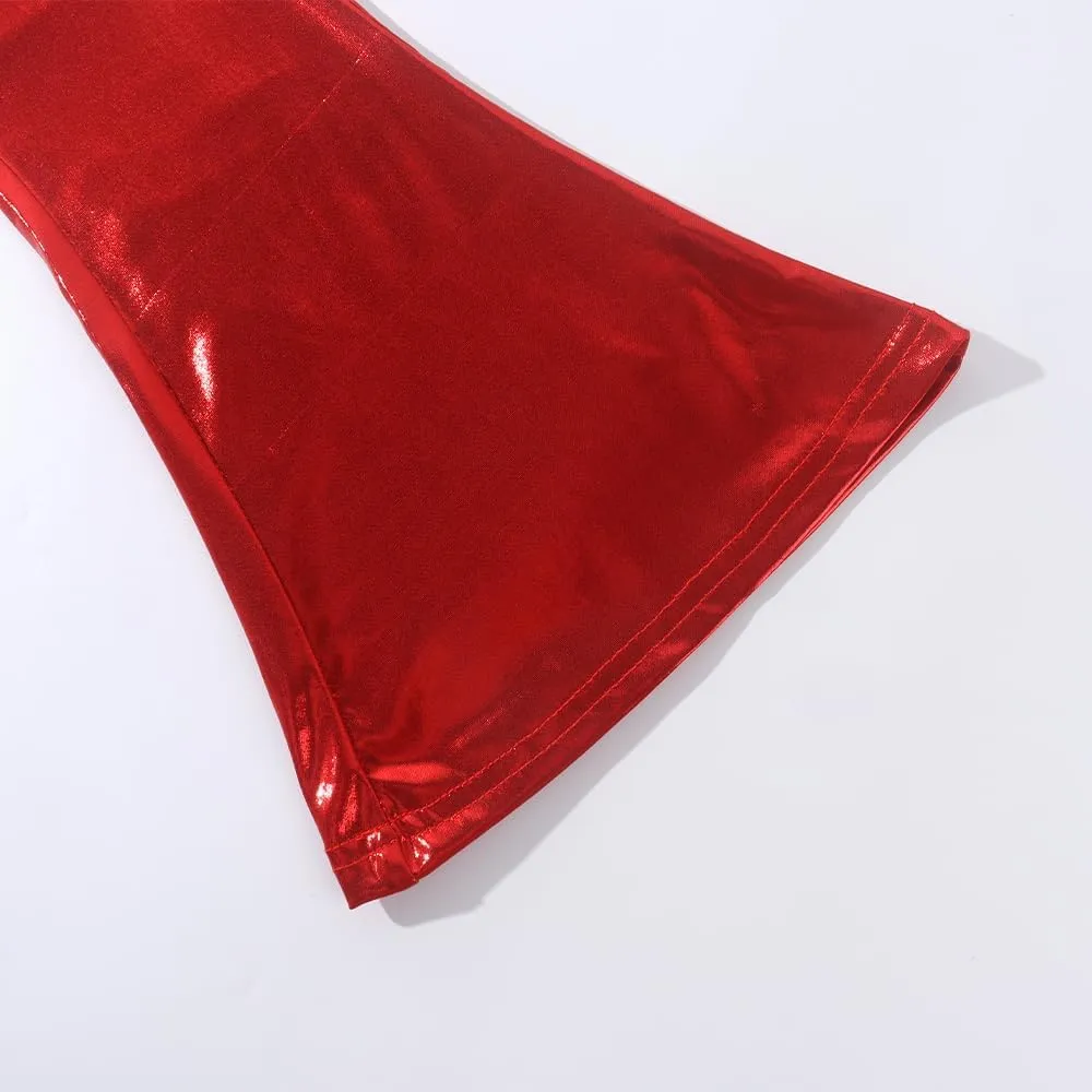 Noomelfish Girls Metallic Flare Leggings Pants Kids Yoga Disco Dance Bell Bottoms (5-12 Years)