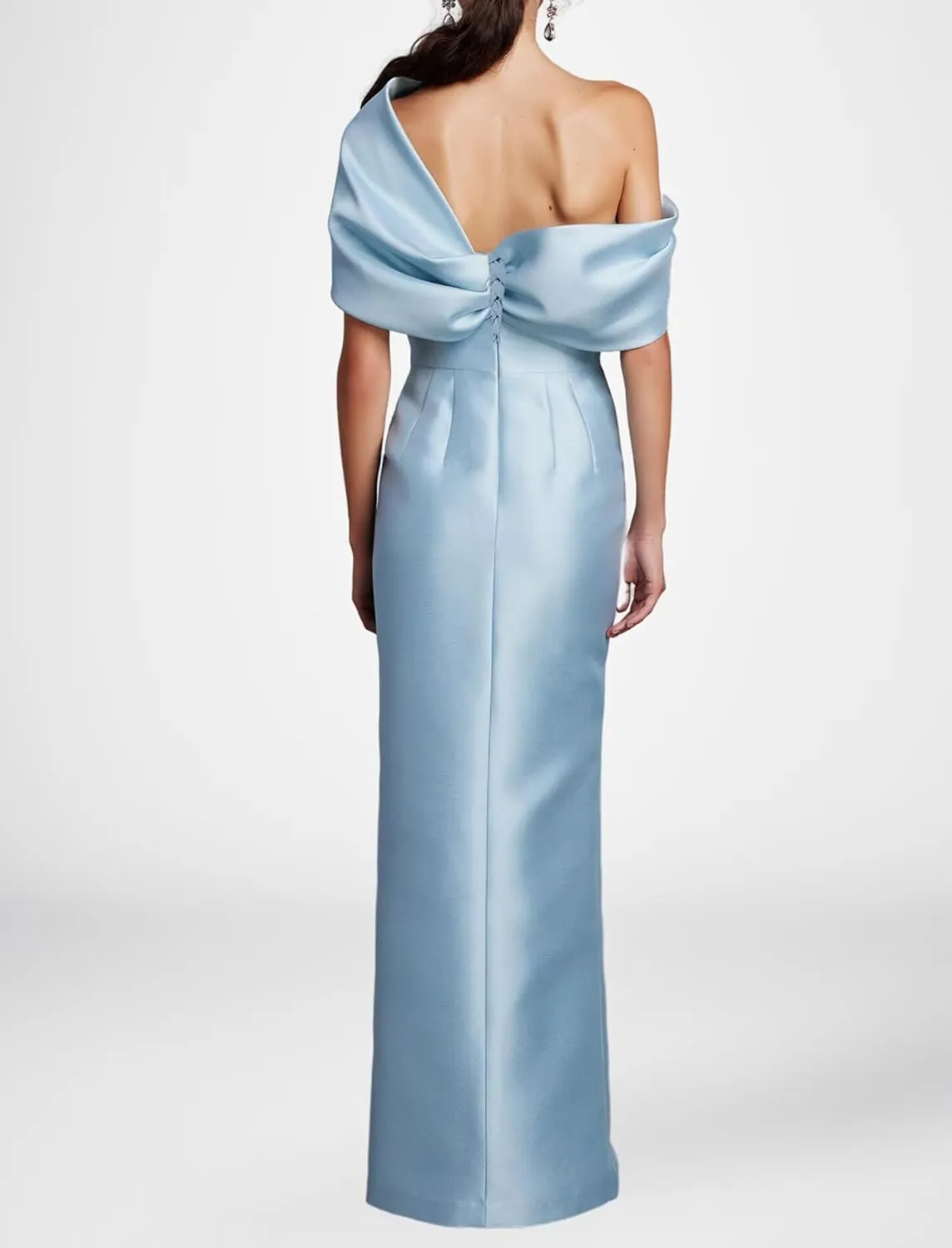 One Shoulder Prom Dresses Satin Mermaid Backless Pleated Formal Evening Dress with Slit