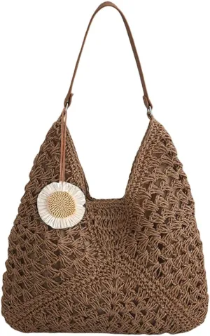 Orgone Beach Bag, Straw Beach Tote Knit bags, Summer Woven Handbag, Shoulder Boho Bag for Women