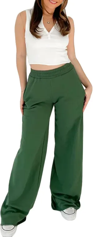 Owl's-Yard Women Wide-Leg Pants Elastic High Waist Loose Trousers Teen Girls Baggy Straight Leg Sweatpants Fall Bottom