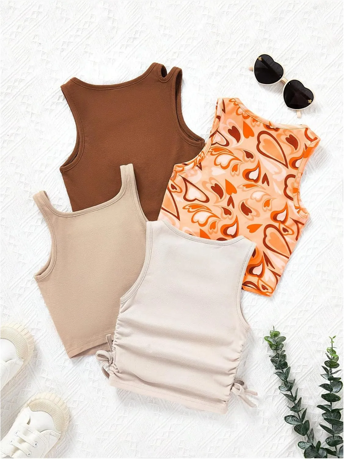 OYOANGLE Toddler Girl's 4 Pack Graphic Print Crop Tank Top Crew Neck Sleeveless Summer Cami Top