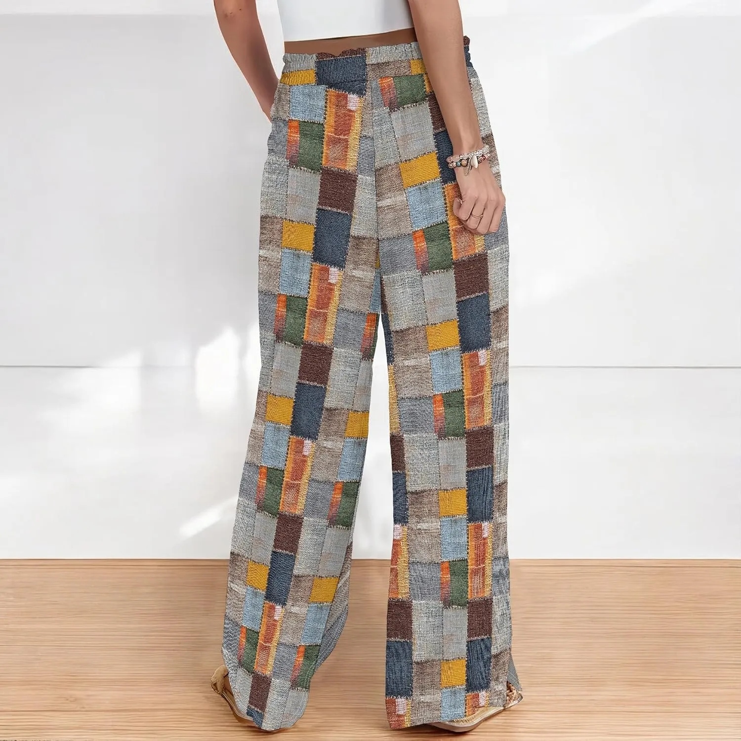 Palazzo Pants for Women Floral Summer Boho Casual Wide Leg Beach High Waist Lounge Ladies Trousers with Pockets