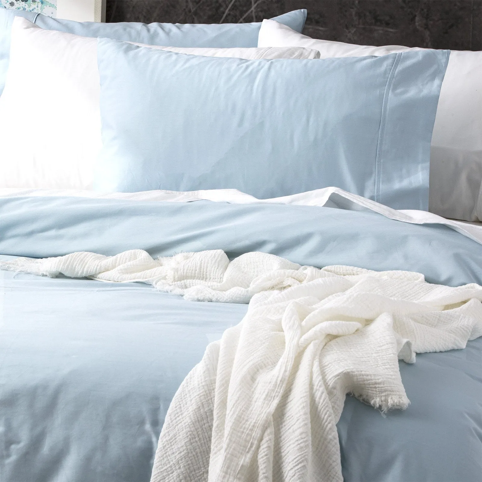 Park Avenue 500 Thread count Natural Bamboo Cotton Quilt Cover Set - Mid Blue
