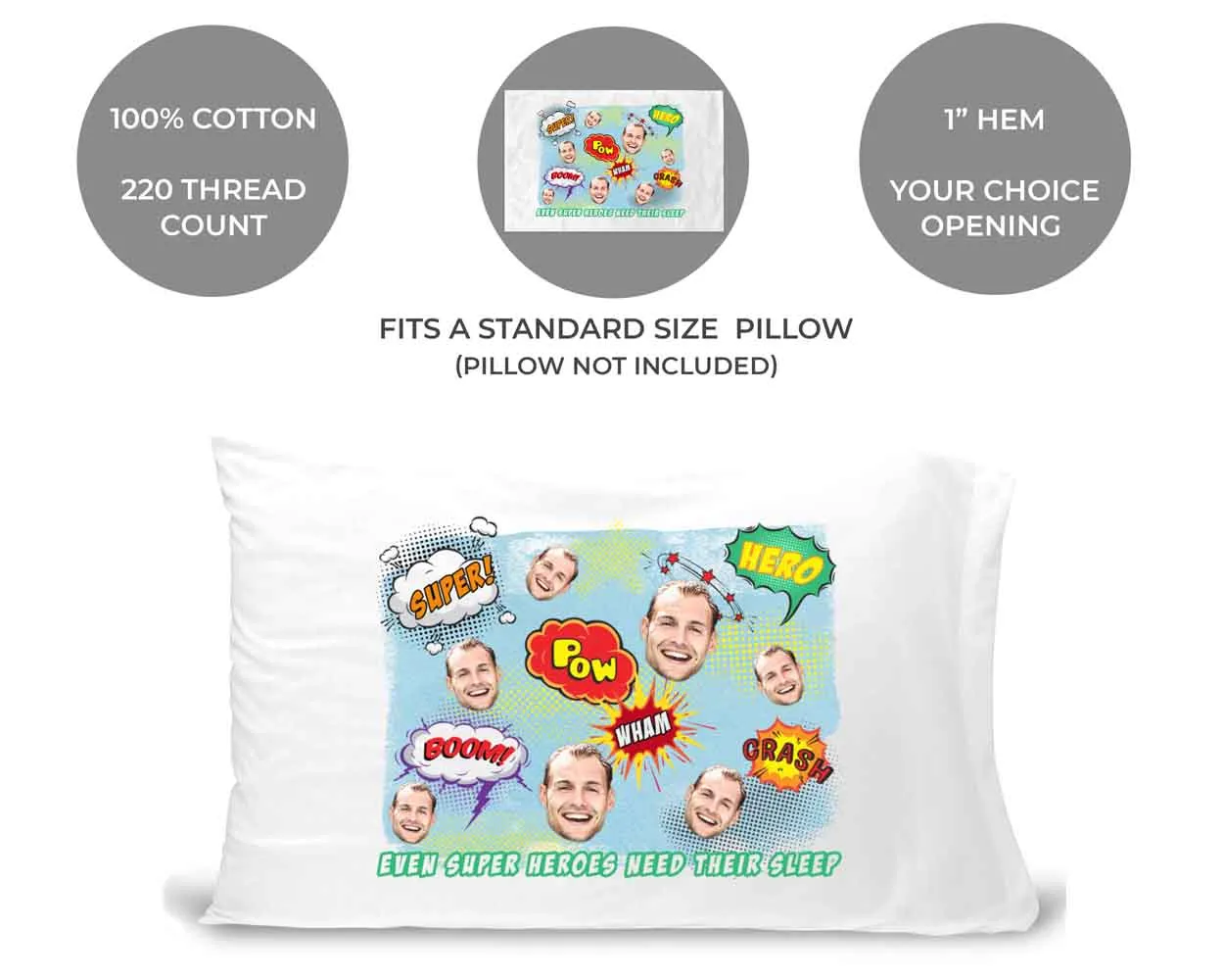 Personalized Super Hero Photo Pillowcase