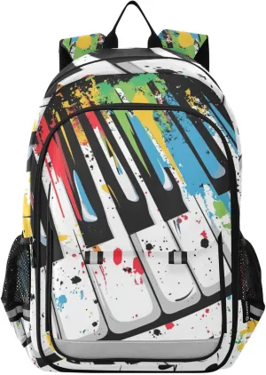 Piano Key Music Backpack Kids School Bag Lightweight Laptop Backpack Elementary Capacity Student Bookbags for Travel Daypack with Reflective Stripes