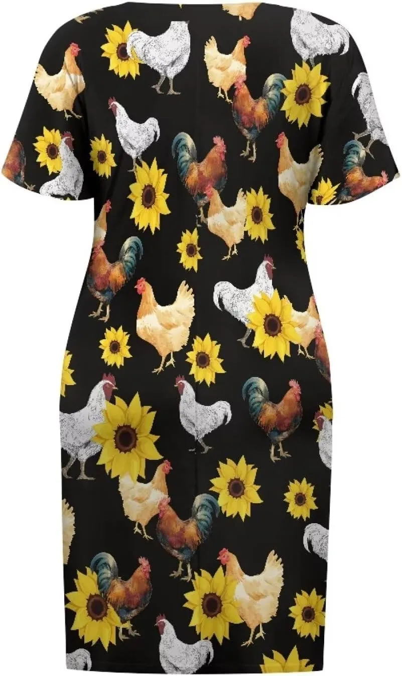 POLERO Plus Size Dress for Women Short Sleeve Midi Dress with Pockets Casual V Neck Tshirt Dresses