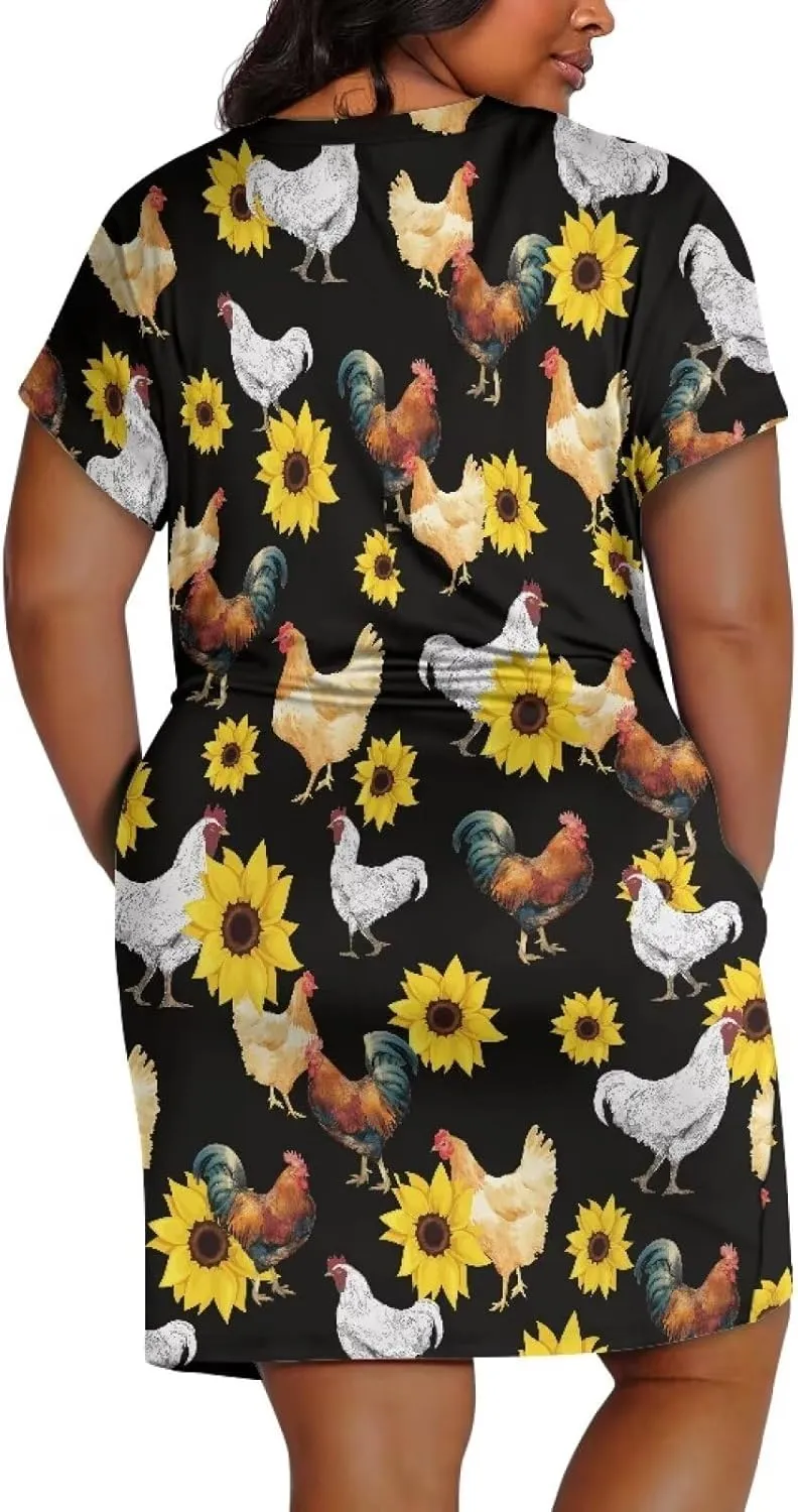 POLERO Plus Size Dress for Women Short Sleeve Midi Dress with Pockets Casual V Neck Tshirt Dresses