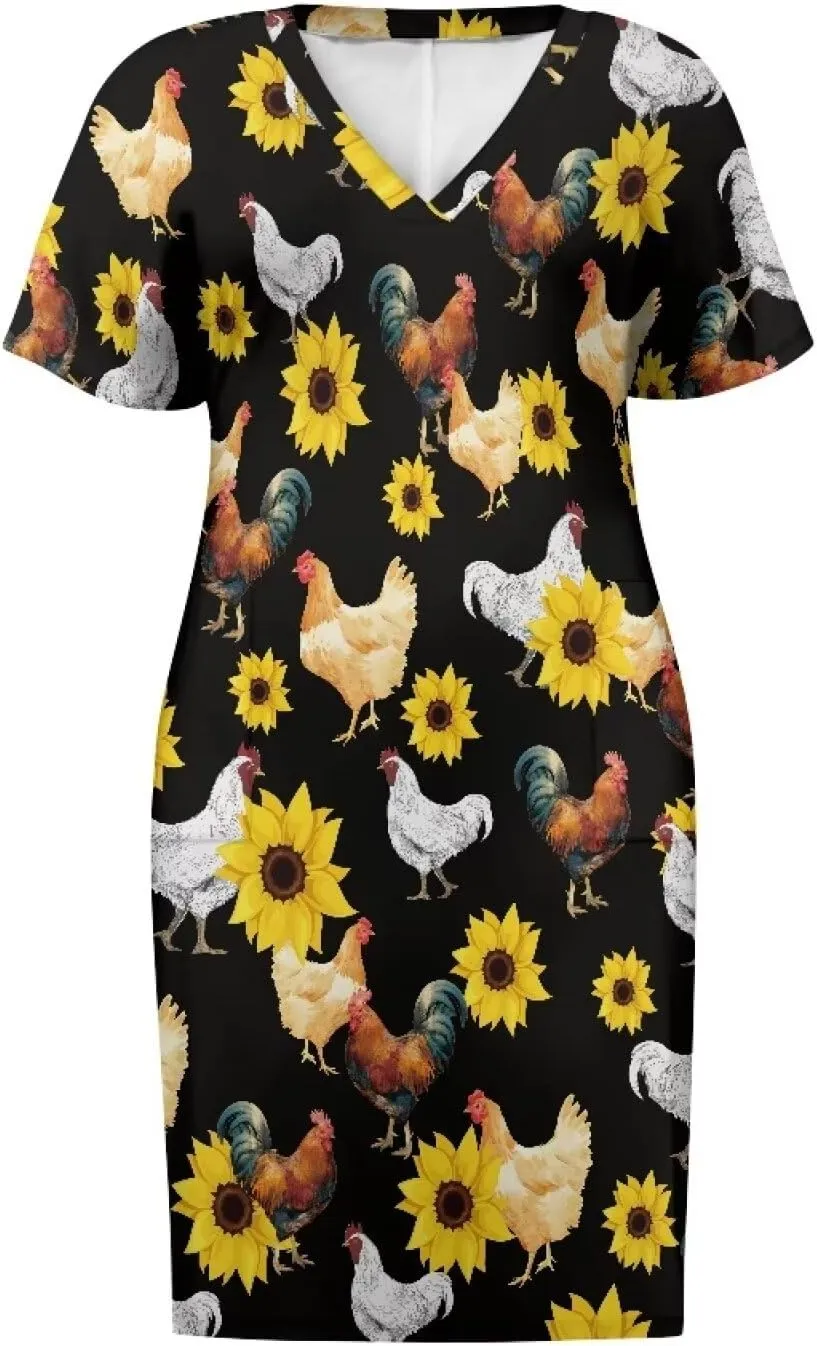 POLERO Plus Size Dress for Women Short Sleeve Midi Dress with Pockets Casual V Neck Tshirt Dresses