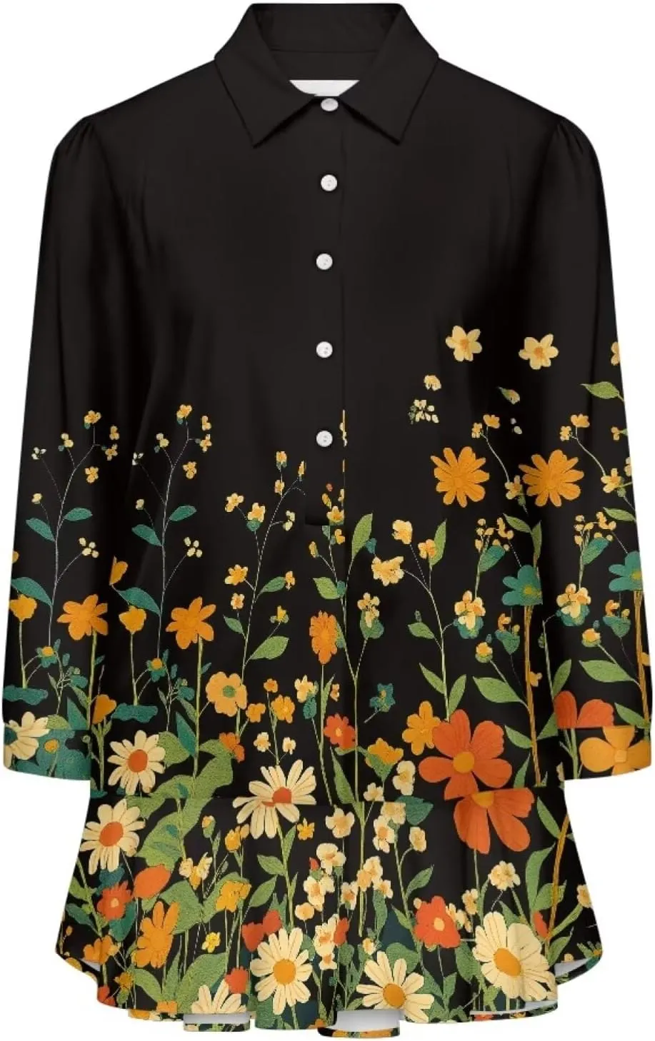 POLERO Womens Floral Mini Shirt Dress V Neck Ruffle Hem Mini Dresses with Pockets Short Dress