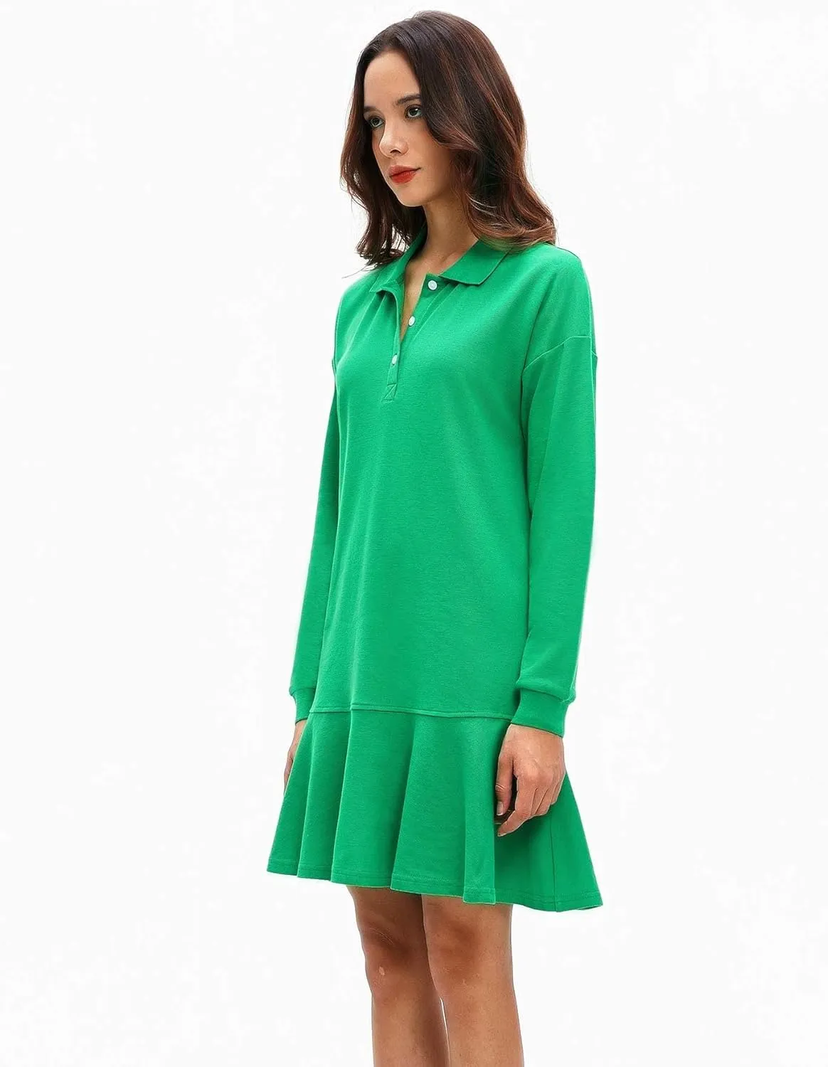 Polo Dress for Women Long Sleeve Ruffle Hem Golf Tennis Workout Dress Spring Mini Dresses