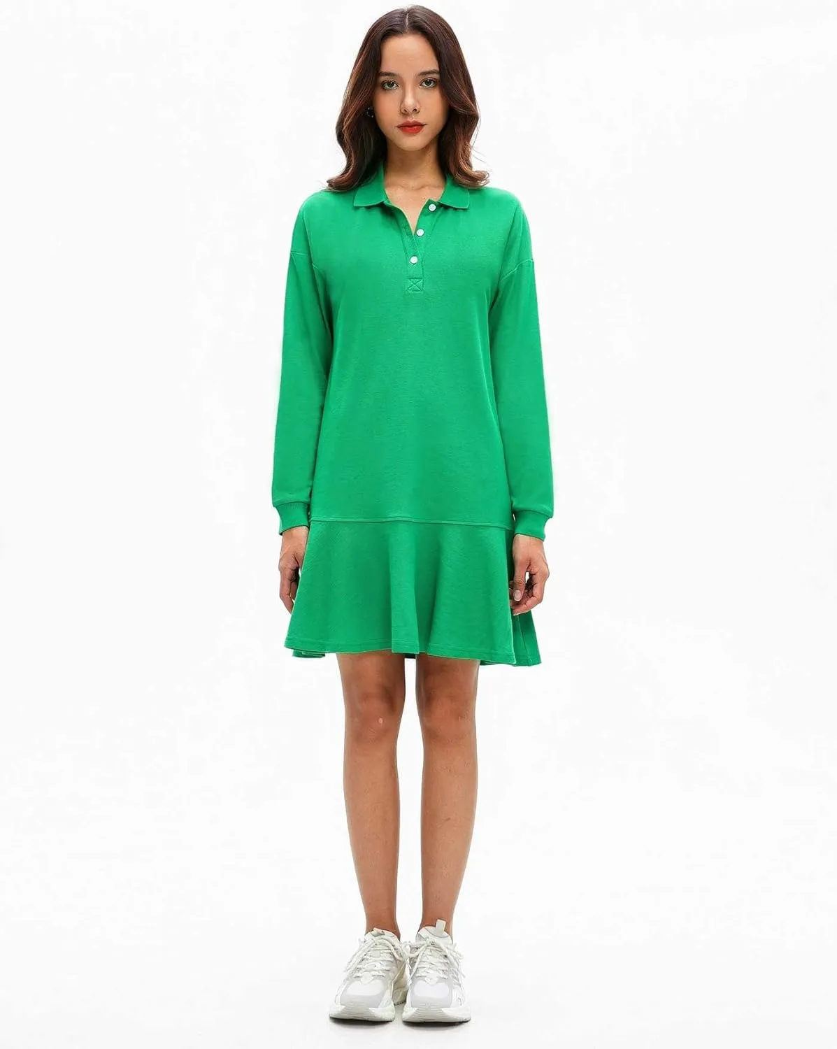 Polo Dress for Women Long Sleeve Ruffle Hem Golf Tennis Workout Dress Spring Mini Dresses
