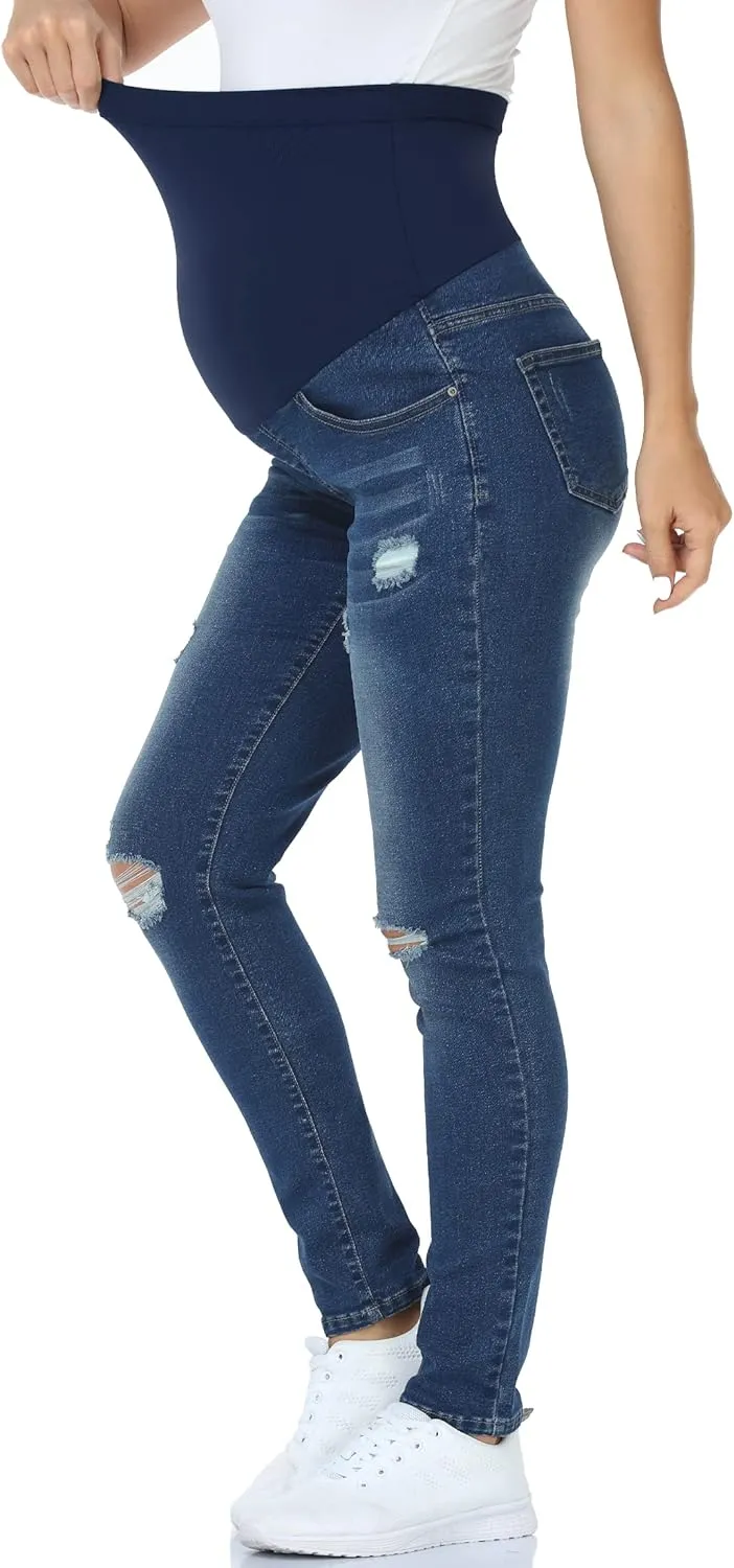 POSHGLAM Women's Maternity Jeans Over Belly Skinny Denim Jeggings Comfy Stretch Pregnancy Pants