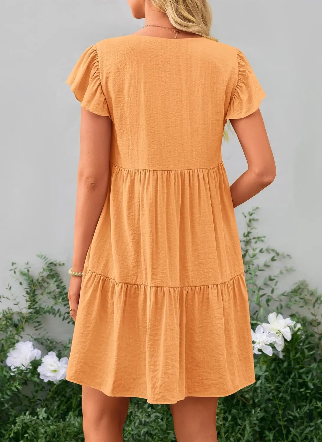PRETTYGARDEN Women's 2024 Summer Casual Short Dress Cap Sleeve V Neck Tiered Ruffle Swing A Line Dresses