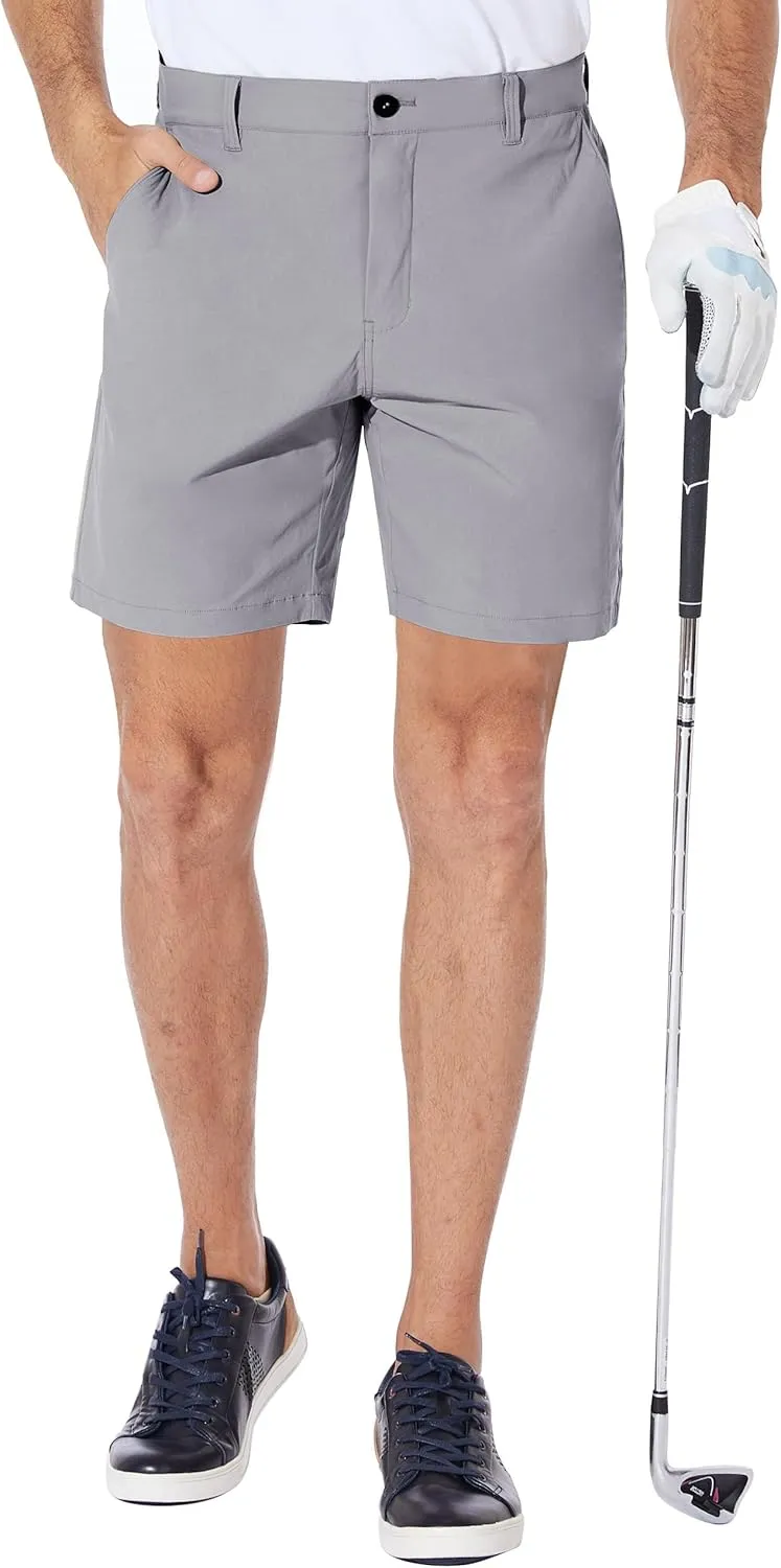 PULI Men's Golf Shorts Dress Flat Front Hybrid 7 Inch Stretch Lightweight Quick Dry Chino Casual with Pockets