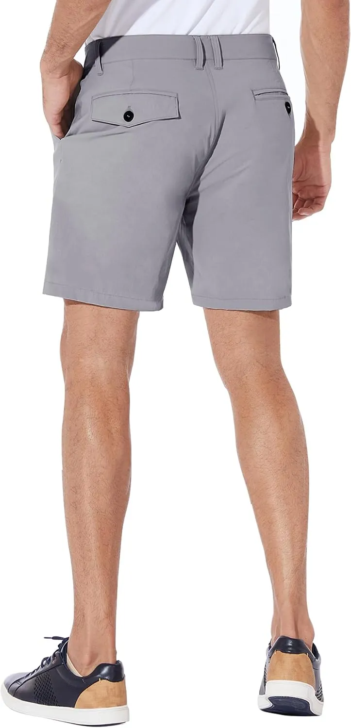 PULI Men's Golf Shorts Dress Flat Front Hybrid 7 Inch Stretch Lightweight Quick Dry Chino Casual with Pockets