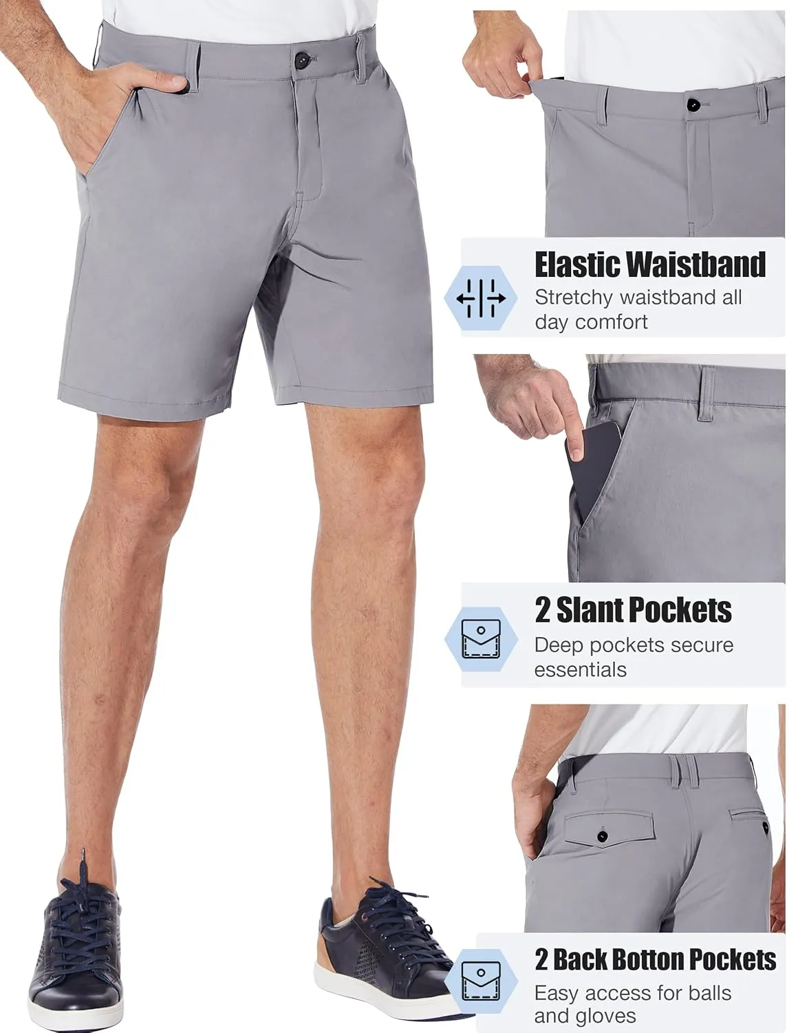 PULI Men's Golf Shorts Dress Flat Front Hybrid 7 Inch Stretch Lightweight Quick Dry Chino Casual with Pockets