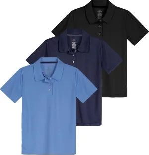 Real Essentials 3 Pack: Girls' Short Sleeve Performance Polo School Uniform(Ages 4-18)