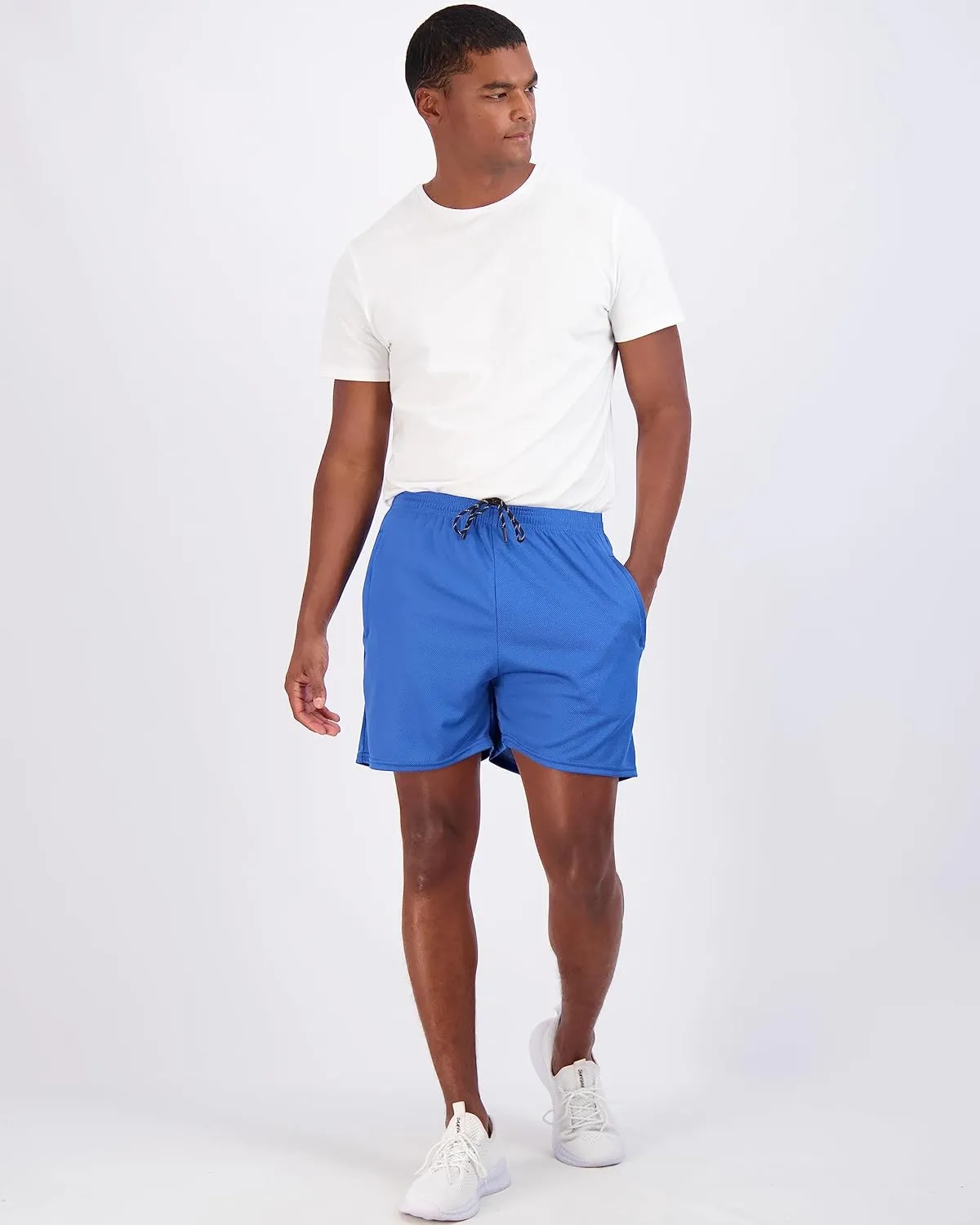 Real Essentials 4 Pack: Men's 5" Mesh Quick-Dry Athletic Running Gym Shorts with Zipper Pockets (Available in Big & Tall)