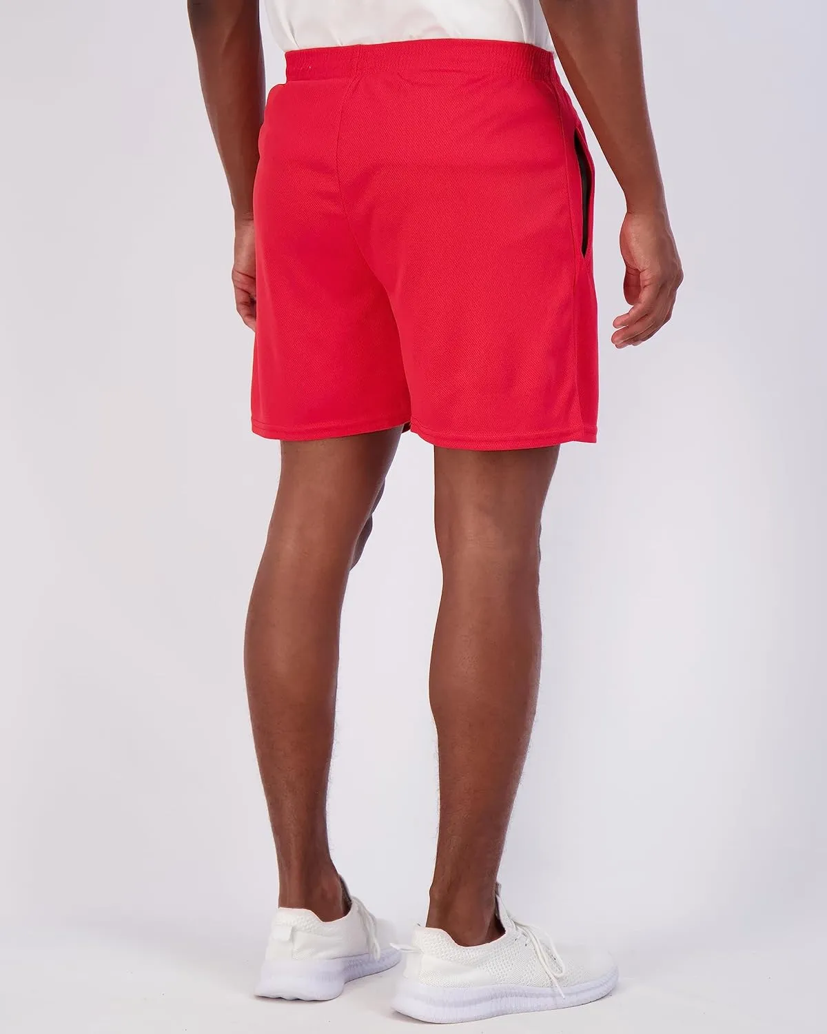 Real Essentials 4 Pack: Men's 5" Mesh Quick-Dry Athletic Running Gym Shorts with Zipper Pockets (Available in Big & Tall)