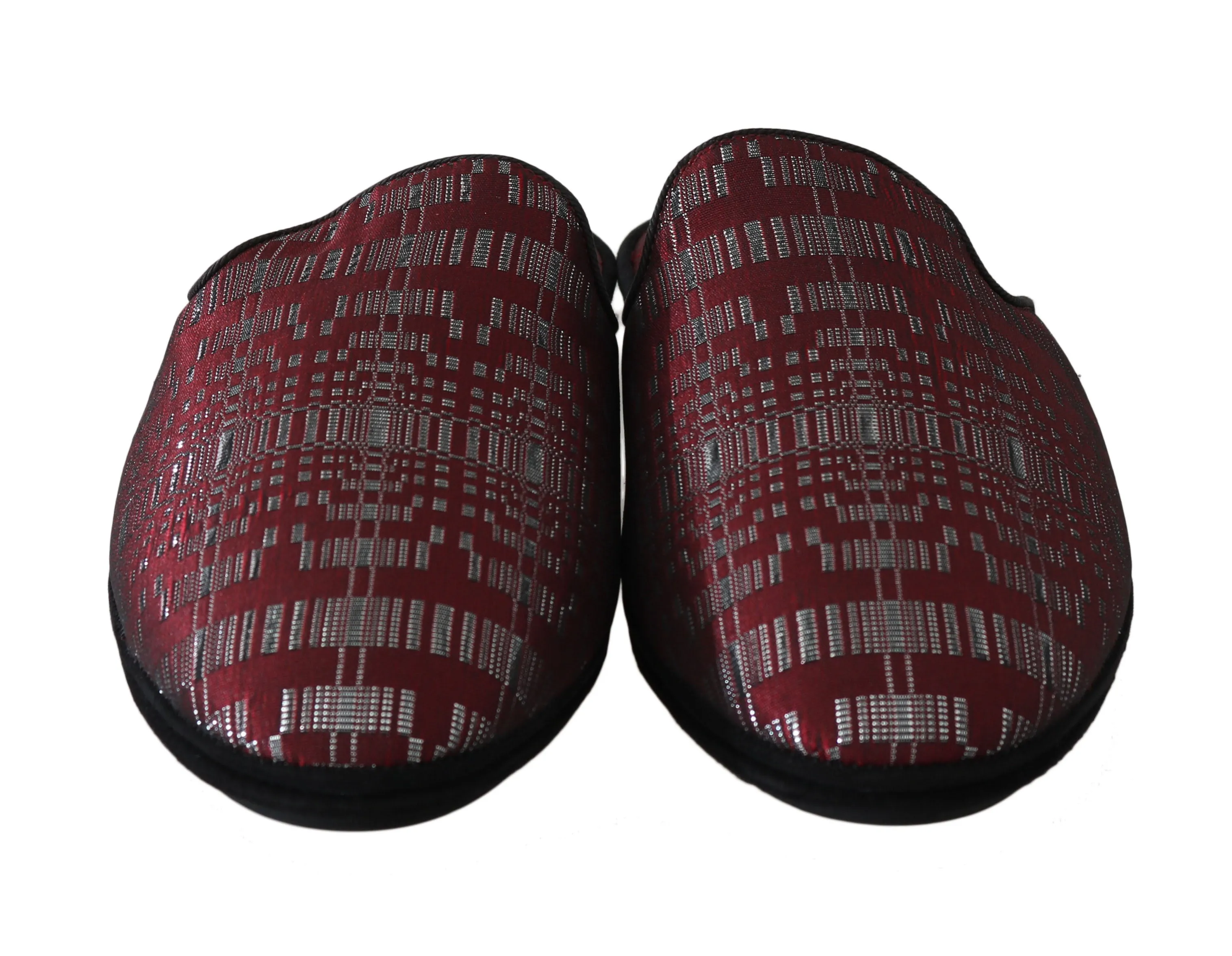 Red Silver Jacquard Slides Slippers