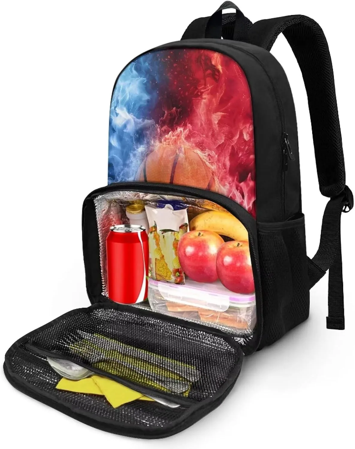 Rnyleeg Basketball Printing 17 Inch Insulated Cooler Backpack Lunch Box Hiking Picnic Cooler Backpack Meal Prep Backpack, Large Capacity School Bag for Boys