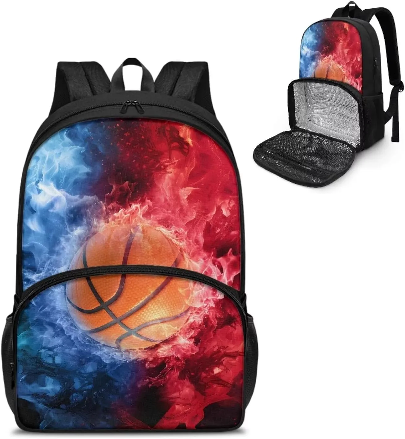 Rnyleeg Basketball Printing 17 Inch Insulated Cooler Backpack Lunch Box Hiking Picnic Cooler Backpack Meal Prep Backpack, Large Capacity School Bag for Boys