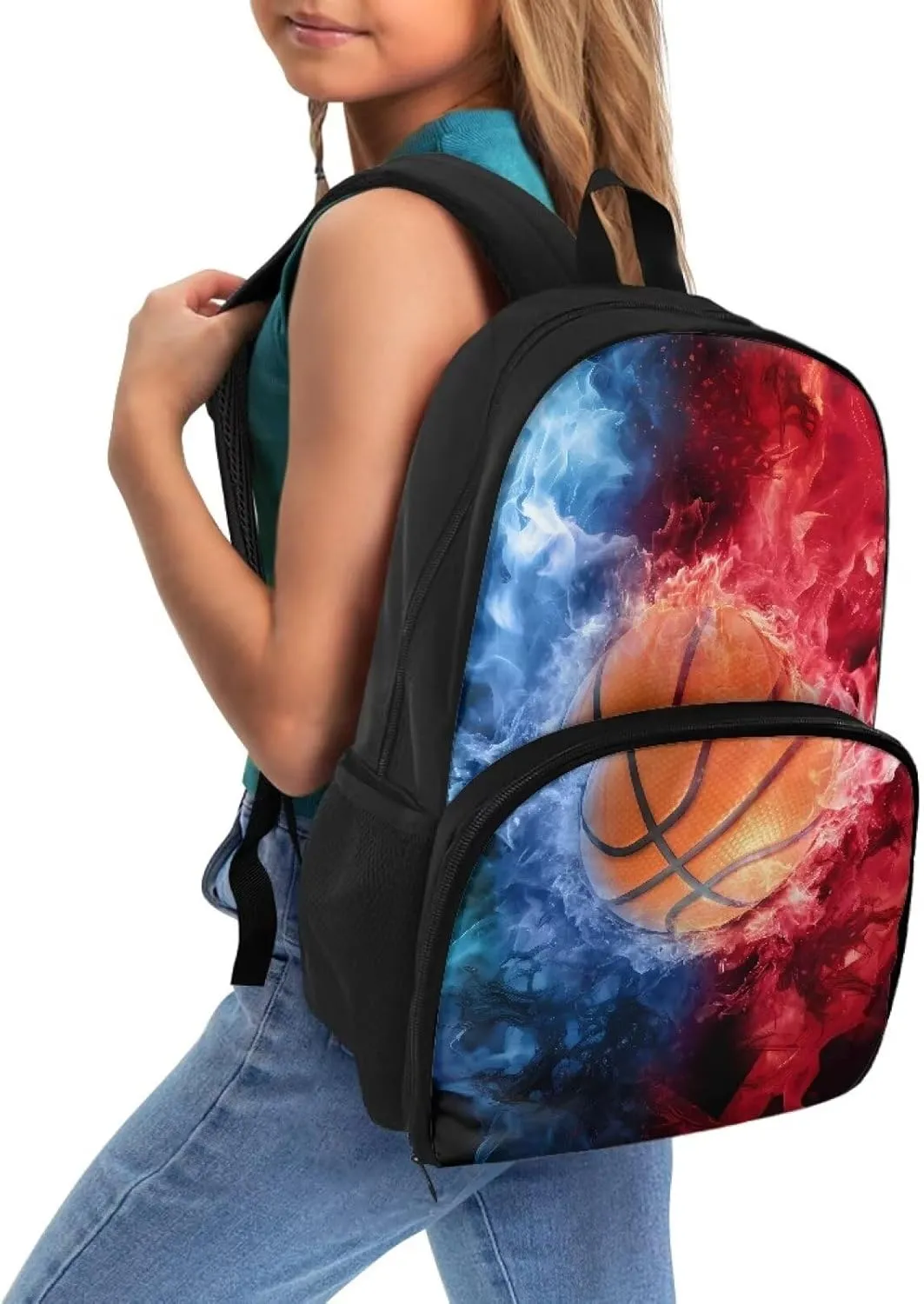 Rnyleeg Basketball Printing 17 Inch Insulated Cooler Backpack Lunch Box Hiking Picnic Cooler Backpack Meal Prep Backpack, Large Capacity School Bag for Boys