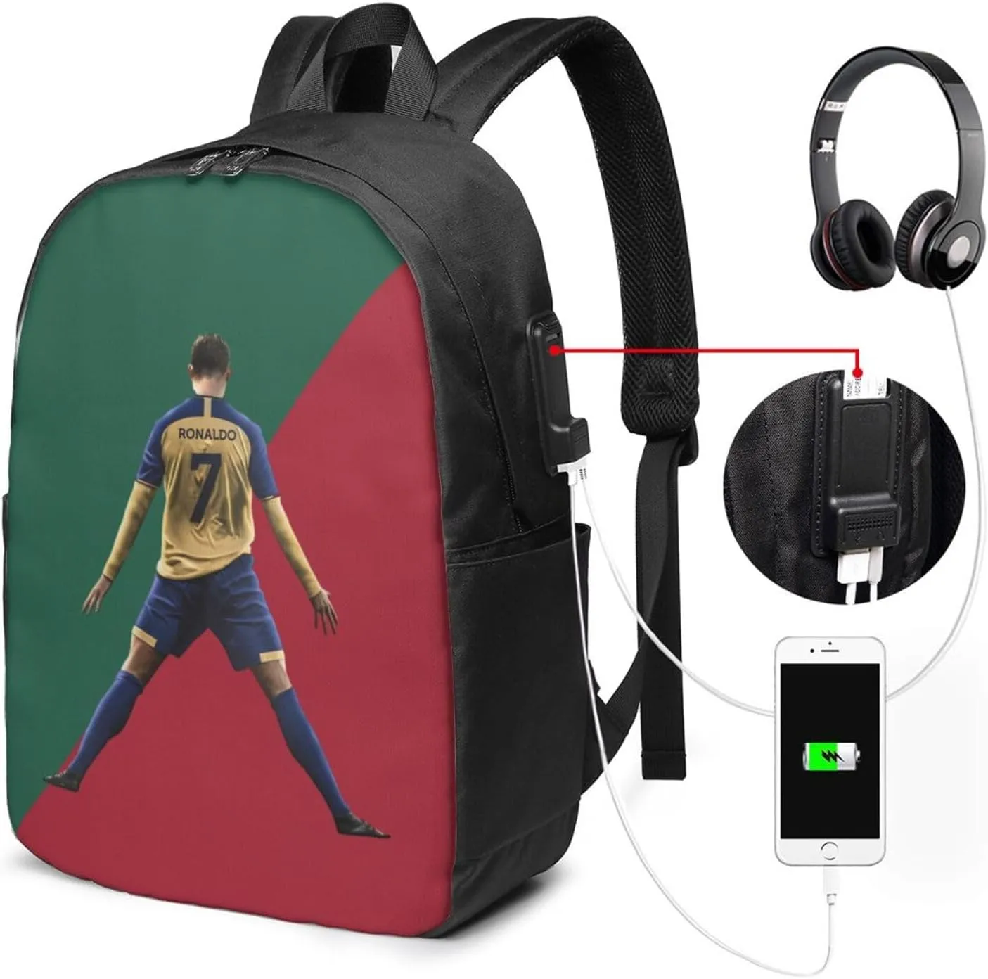 Ronaldo #7 Adult Backpacks Bag Laptop Bag Bookbag Usb Backpack 17 Inch For Daily