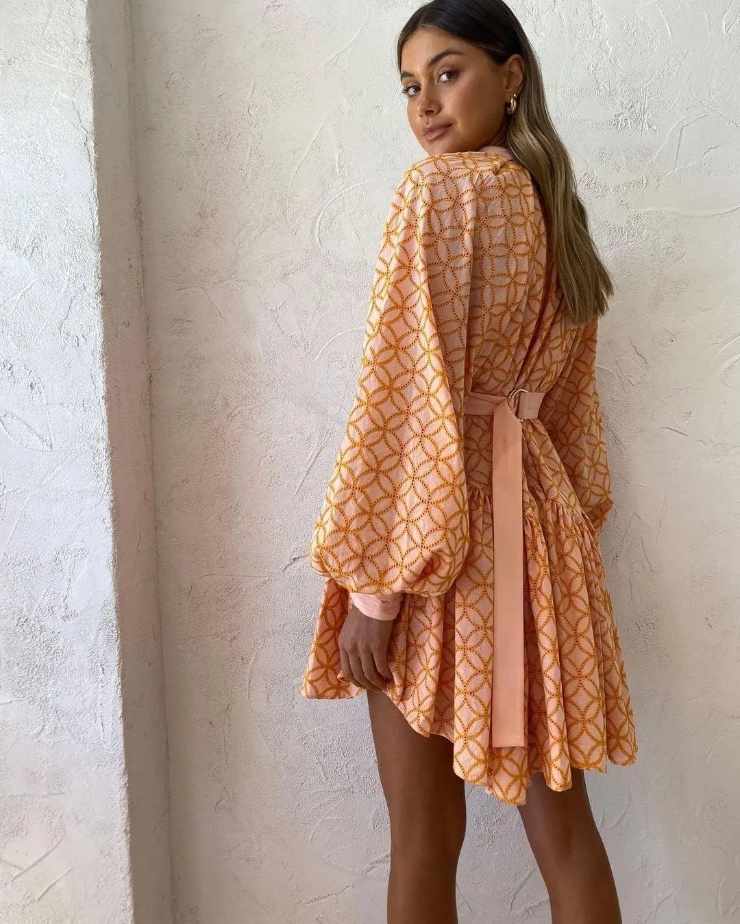 Ruffle Sleeve Tunic Midi Dress Flowy Shift Sundress Sweet Babydoll Button Down Swing Skirt