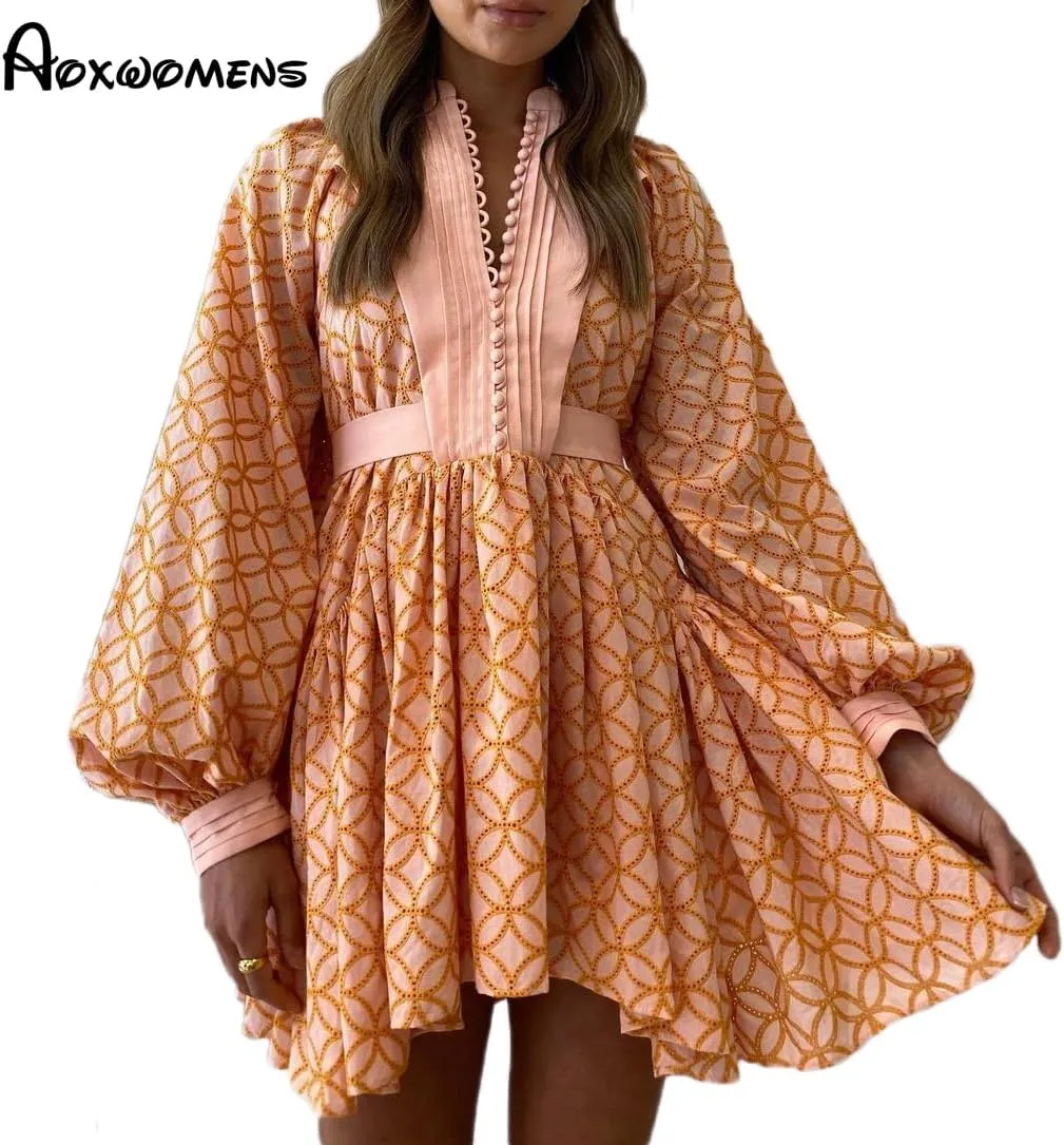 Ruffle Sleeve Tunic Midi Dress Flowy Shift Sundress Sweet Babydoll Button Down Swing Skirt