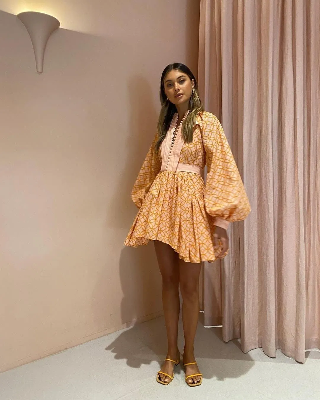 Ruffle Sleeve Tunic Midi Dress Flowy Shift Sundress Sweet Babydoll Button Down Swing Skirt