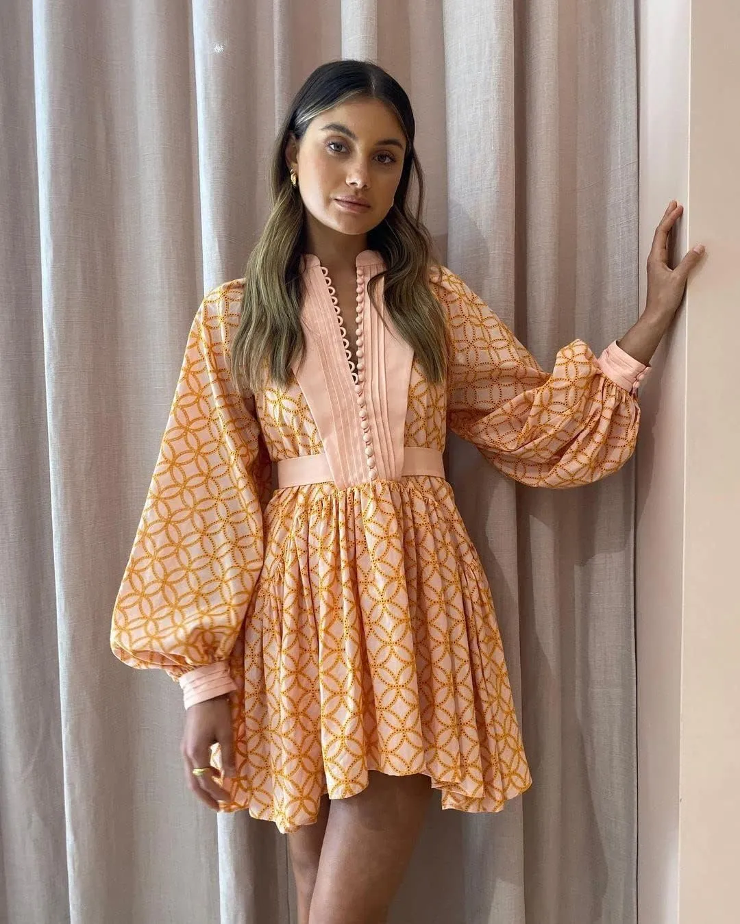 Ruffle Sleeve Tunic Midi Dress Flowy Shift Sundress Sweet Babydoll Button Down Swing Skirt