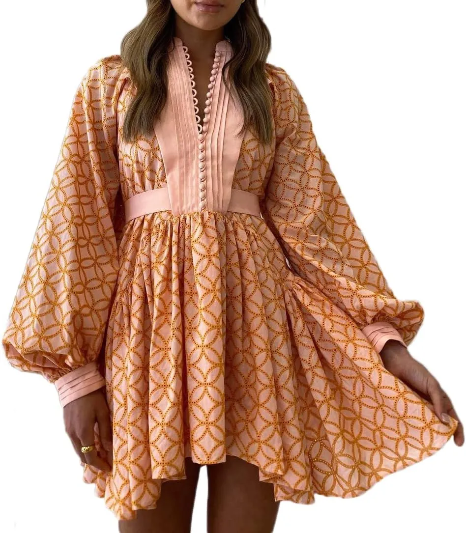 Ruffle Sleeve Tunic Midi Dress Flowy Shift Sundress Sweet Babydoll Button Down Swing Skirt