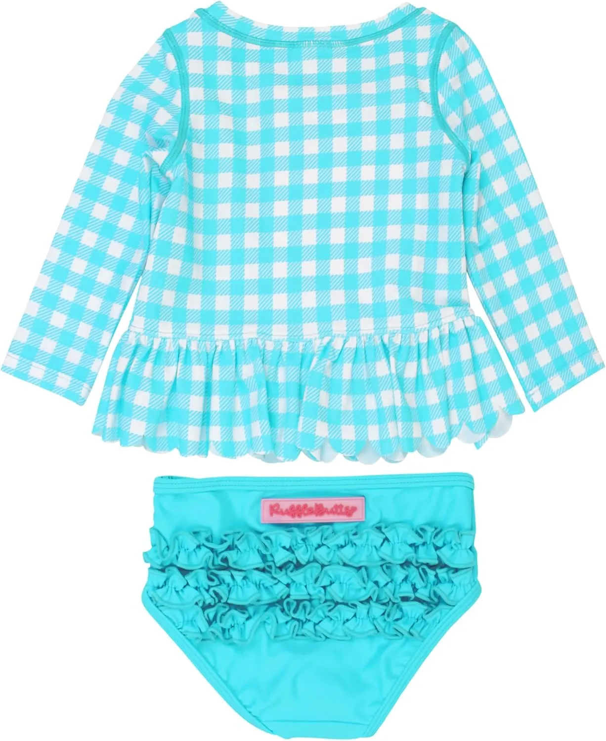 RuffleButts Baby/Toddler Girls Scalloped Long Sleeve Rash Guard 2-Piece UPF50  Sun Protected Swimsuit