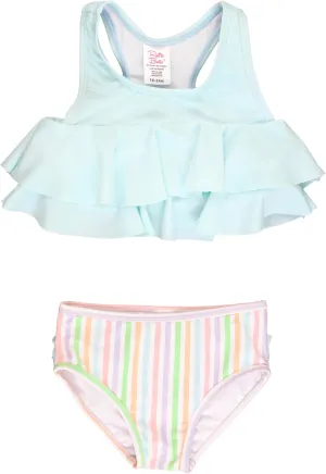 RuffleButts Girls UPF50  Sun Protection Flounce Bikini Two Piece Swimsuit