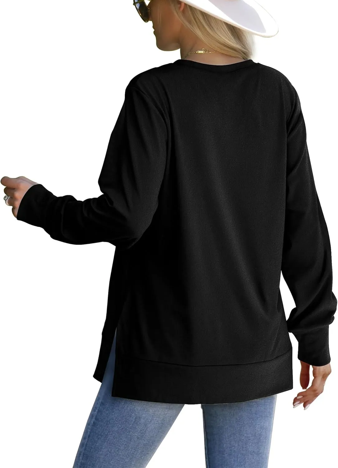 Saloogoe Sweatshirt for women Side Split Fall Fashion 2025 Long Sleeve Shirts Trending Now