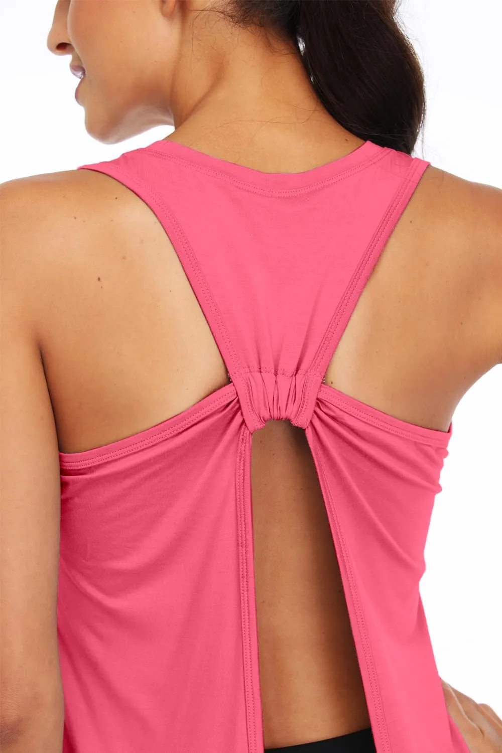 Sanutch Open Back Workout Top Backless Yoga Shirts Tie Back Workout Tank for Women