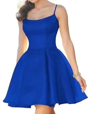 Satin Homecoming Dresses 2025 Spaghetti Straps Short Prom Dress for Teens A line Knee Length Mini Dress with Pocket ABC14