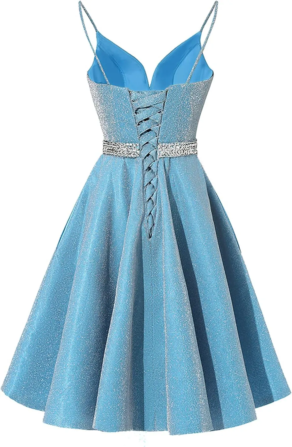 Satin Homecoming Dresses 2025 Spaghetti Straps Short Prom Dresses V-Neck Beaded Evening Formal Party Gowns