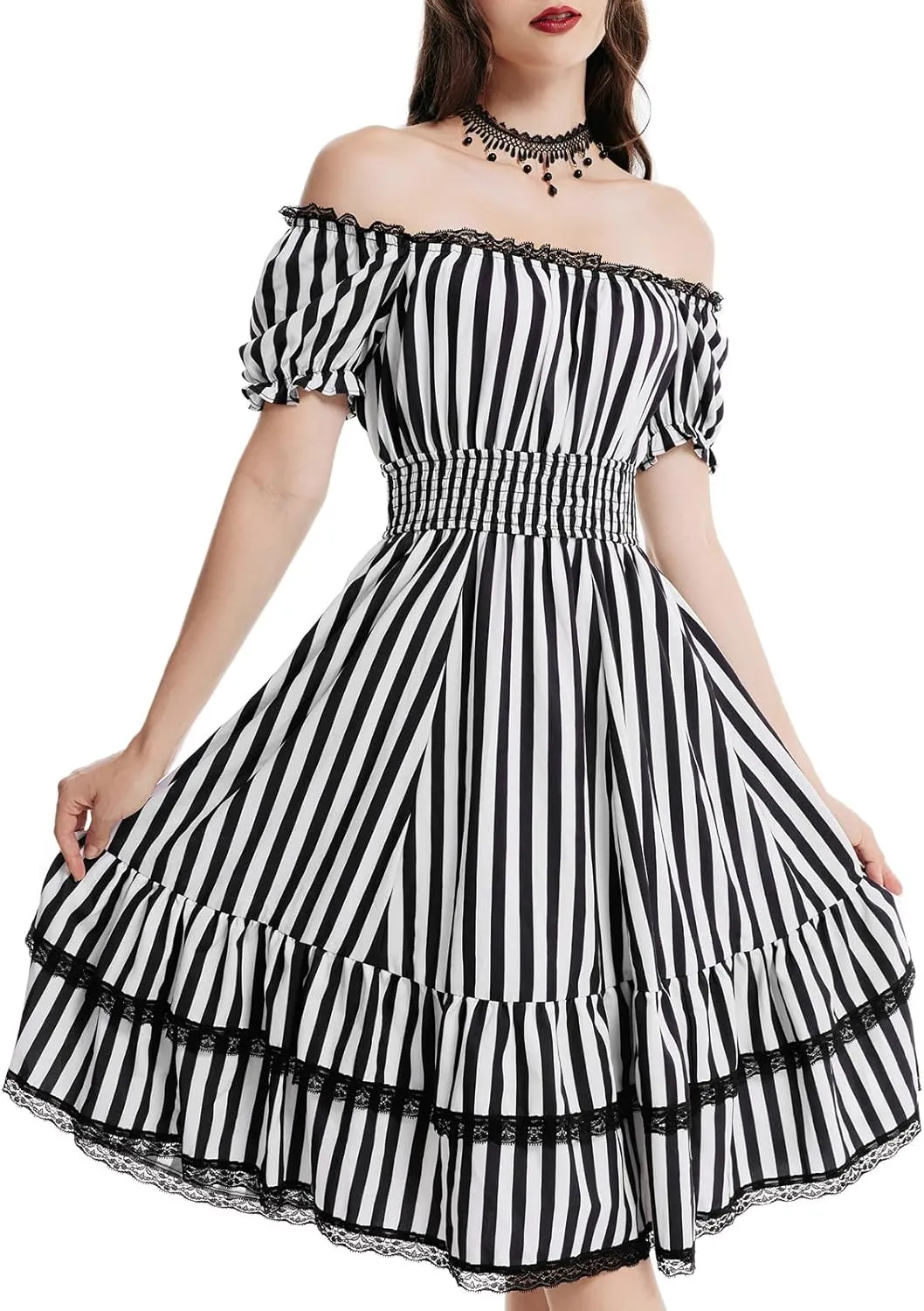 Scarlet Darkness Gothic Victorian Dresses Renaissance Costume Women Midi Dress