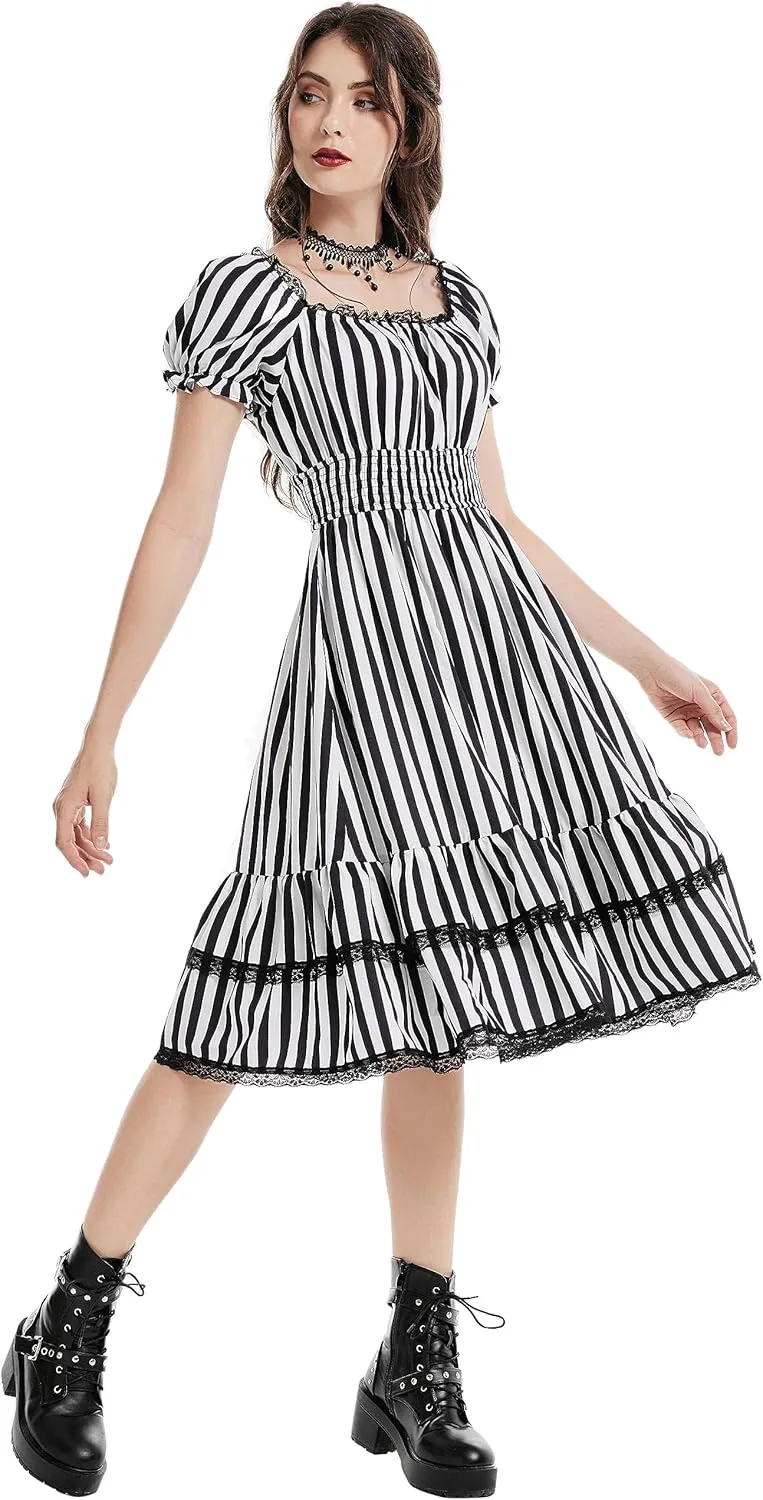 Scarlet Darkness Gothic Victorian Dresses Renaissance Costume Women Midi Dress
