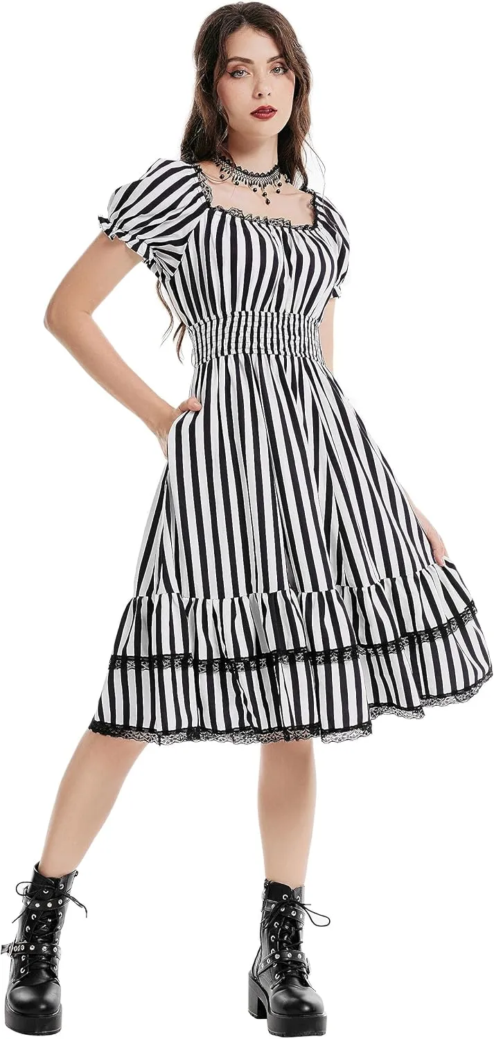 Scarlet Darkness Gothic Victorian Dresses Renaissance Costume Women Midi Dress