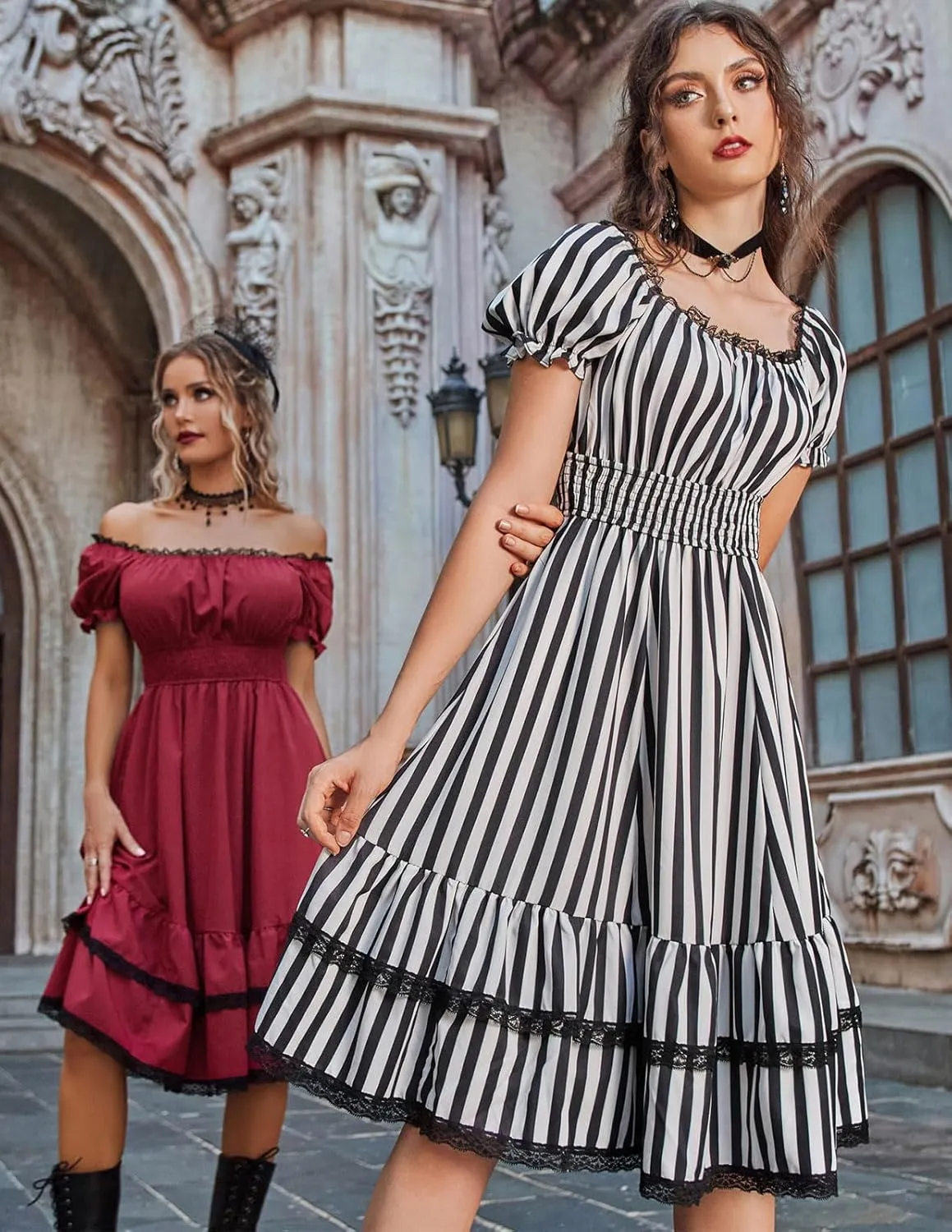 Scarlet Darkness Gothic Victorian Dresses Renaissance Costume Women Midi Dress