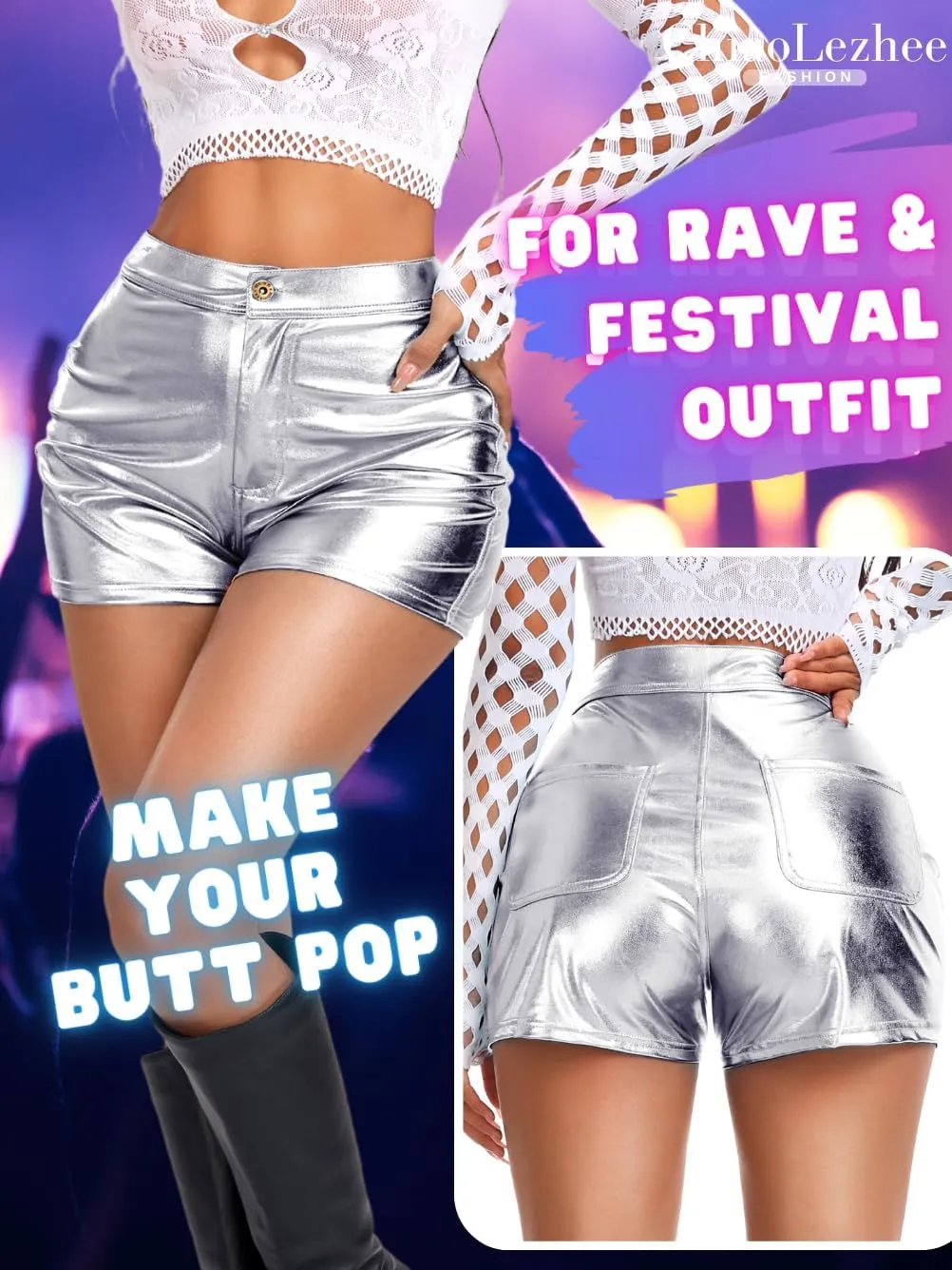 Sexy Booty Shorts, Faux Leather Rave Pants, High Waisted Plus Size
